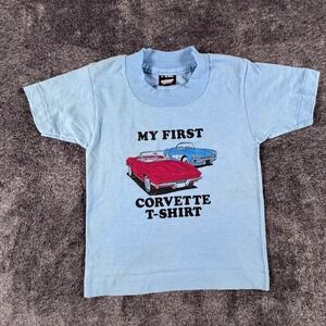 Vintage Screen Stars My First Corvette Tee Kids 2-4 Light Blue USA Single Stitch